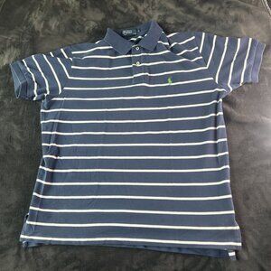 Ralph Lauren Polo Mens Short Sleeve Size XL Blue Shirt White Stripes Green Pony